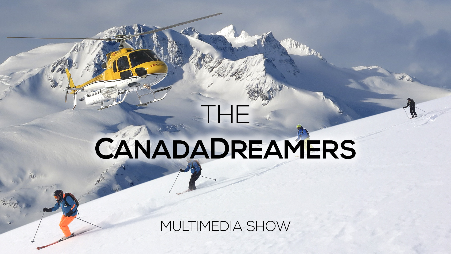 Skifahrer mit Helikopter