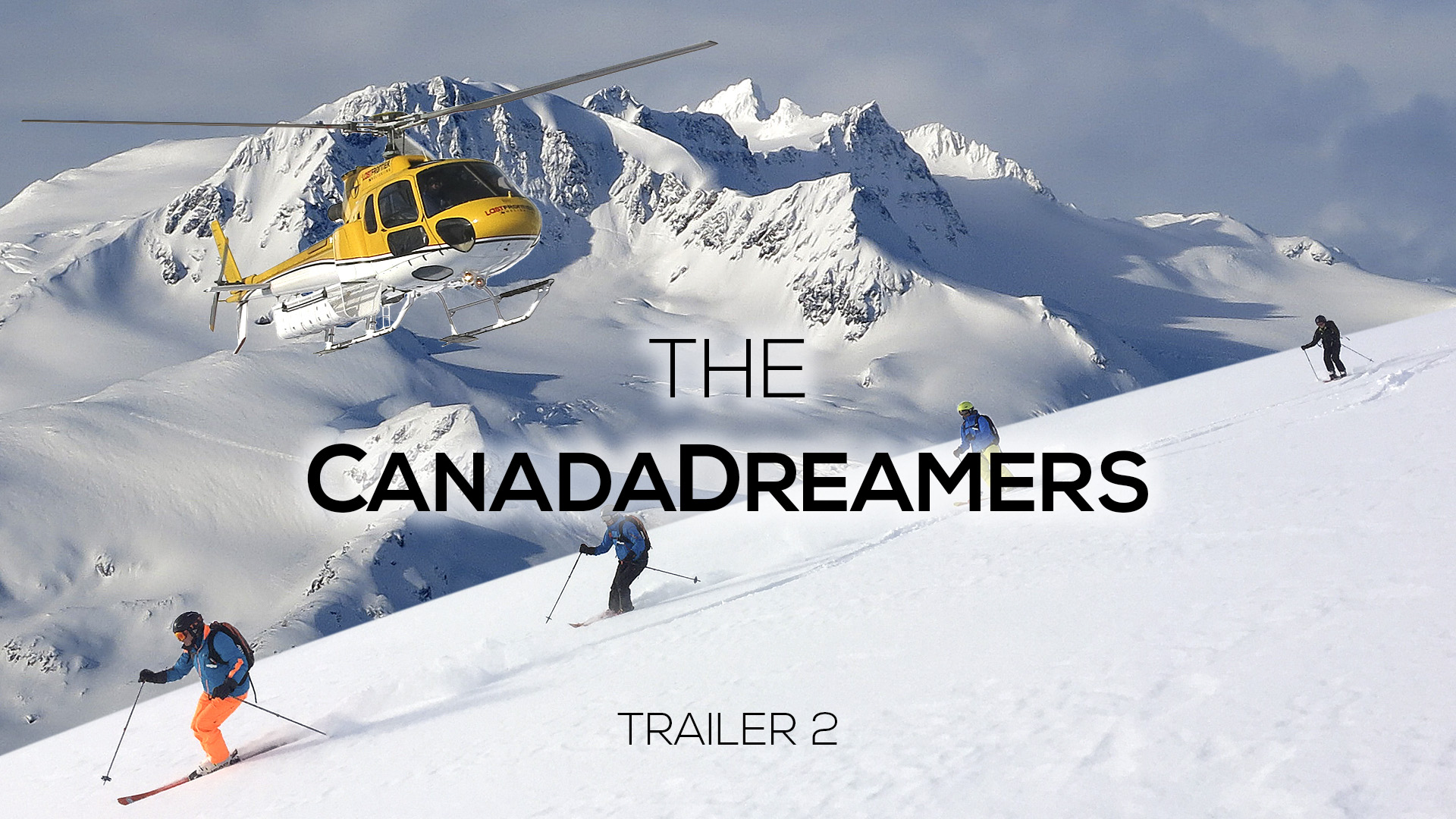 Skifahrer mit Helikopter